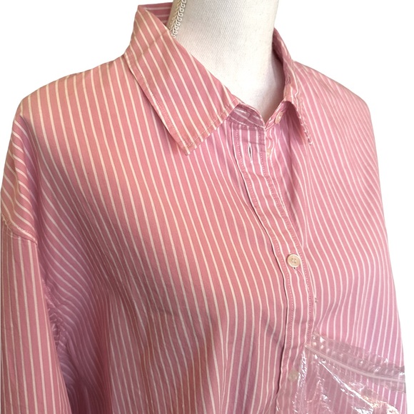 GAP x Love Shack Fancy Pink Pinstripe Shirt with Flower - Size XL - Picture 4 of 8